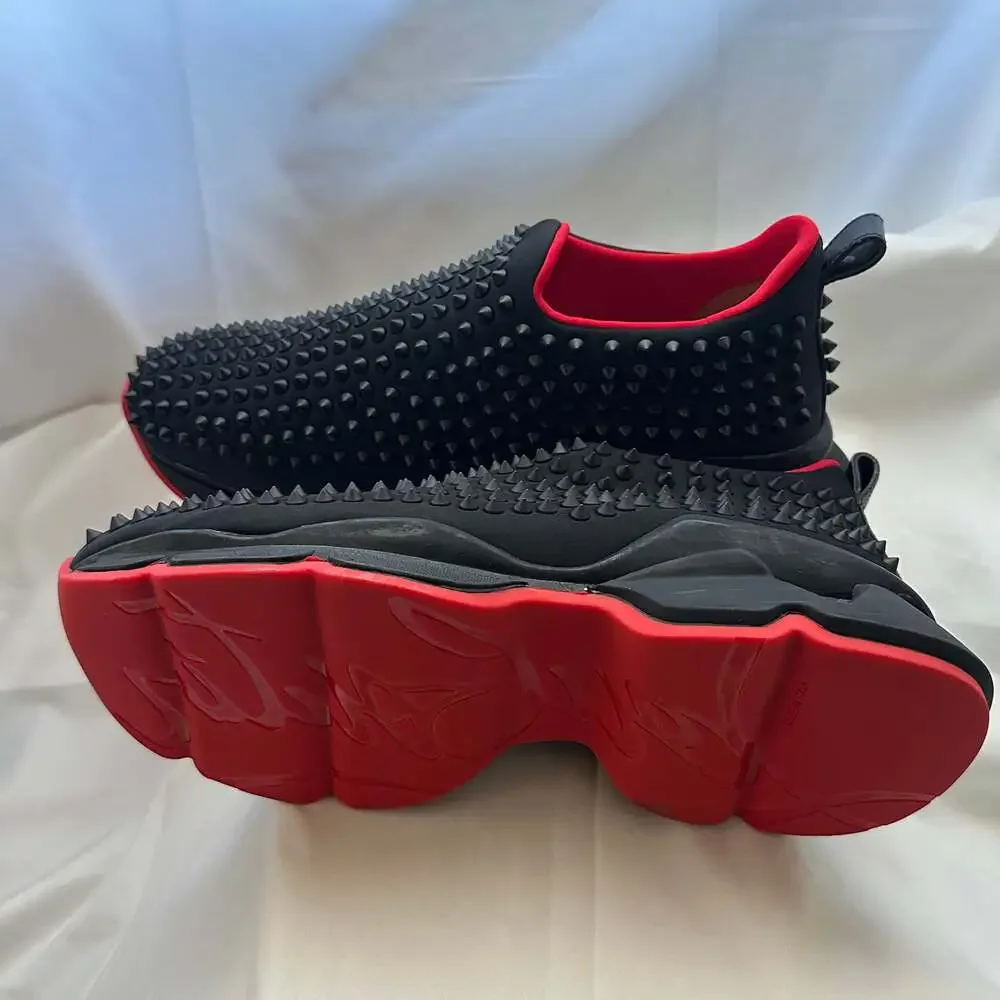 Christian Louboutin Spike Sock Sneakers Black Neoprene Red Bottoms